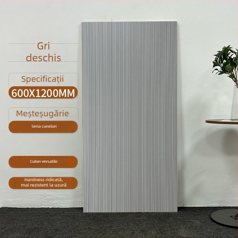 Placă ceramică de interior pentru perete, model canelat, finisaj mat, antialunecare, stil modern minimalist, imitatie de plăci antice, pentru living