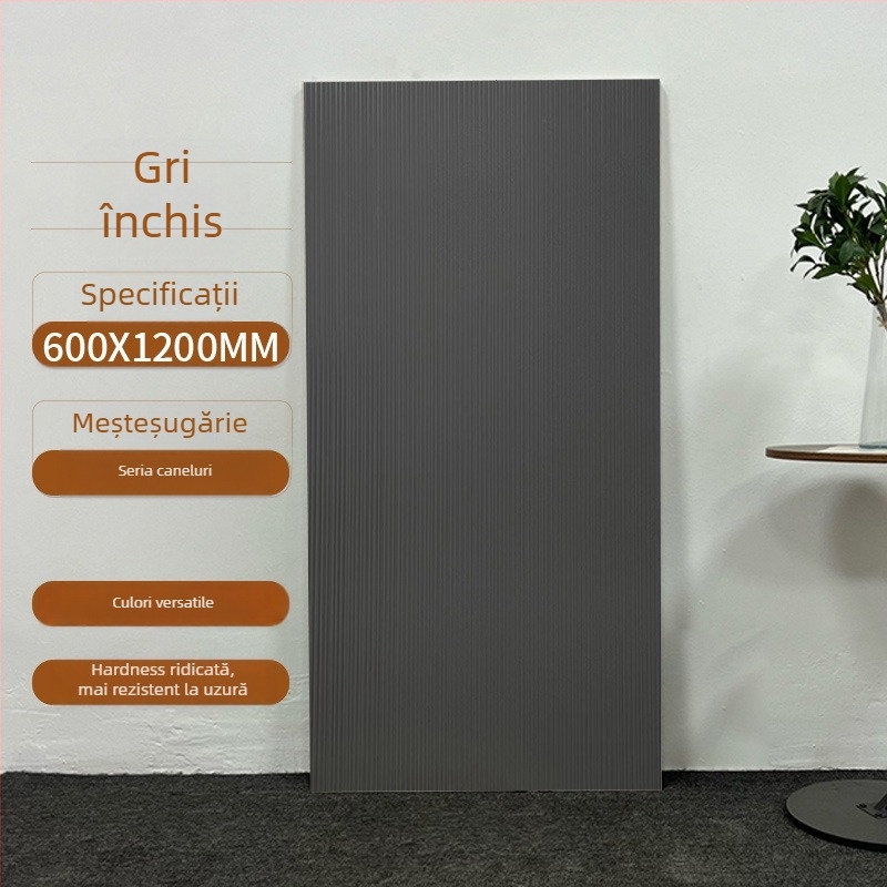 Placă ceramică de interior pentru perete, model canelat, finisaj mat, antialunecare, stil modern minimalist, imitatie de plăci antice, pentru living