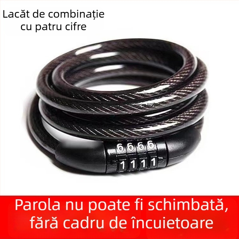 Blocare cu parolă pentru bicicletă de munte, cablu metalic — anti‑furt, compatibilitate universală, model 1