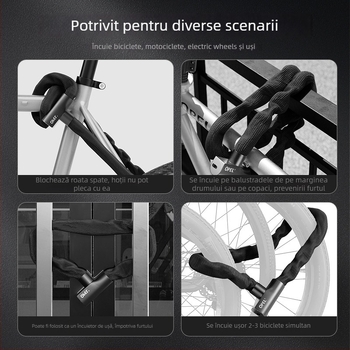 Lacăt cu lanț pentru biciclete și uși – Model JTS-LT-K2-6-1000, din oțel aliaj și aliaj de zinc