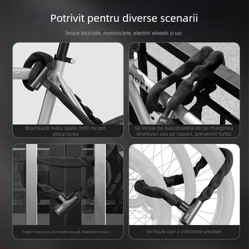 Lacăt cu lanț pentru biciclete și uși – Model JTS-LT-K2-6-1000, din oțel aliaj și aliaj de zinc