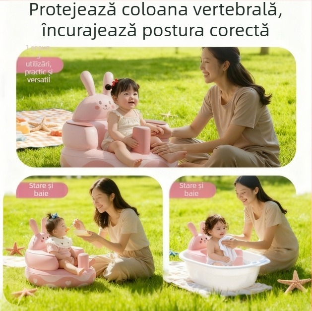 Scaun de învățare gonflabil pentru copii - PVC ecologic, scaun de antrenament portabil, model Pink Bunny