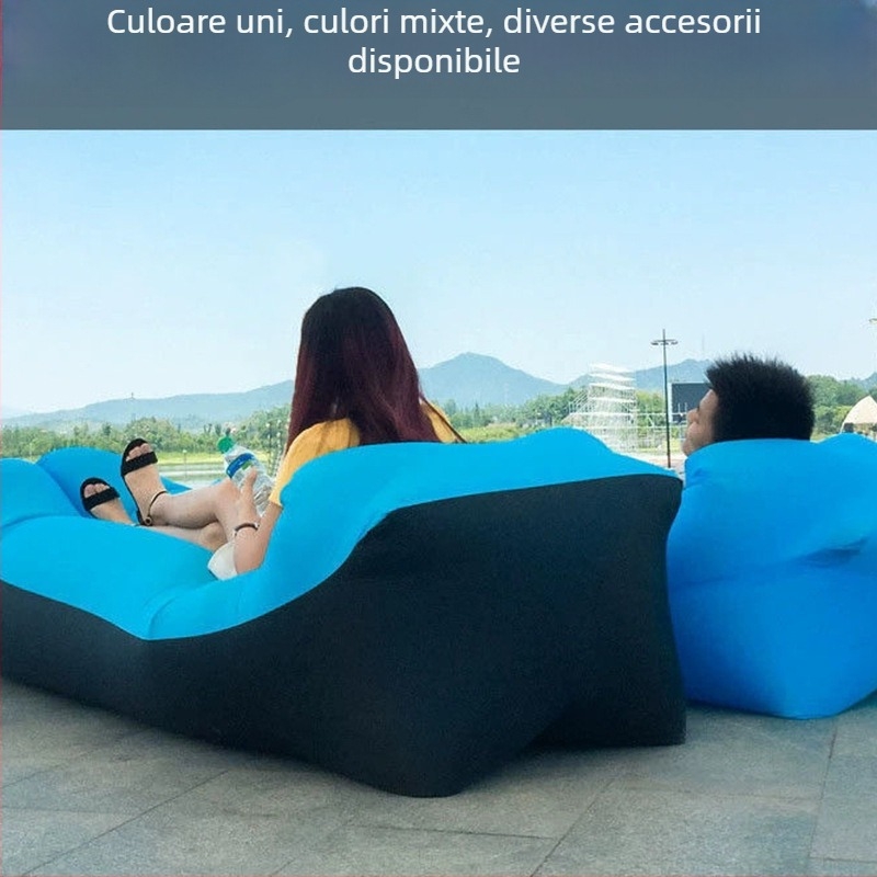 Canapea gonflabilă portabilă pentru exterior — Saimenye, 750 g, capacitate 200 kg, Poliester, pat gonflabil