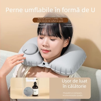 Perna de gât în formă de U, gonflabilă – universală, Qianchuan A3257, umplere cu aer, țesătură flok