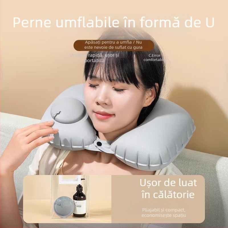 Perna de gât în formă de U, gonflabilă – universală, Qianchuan A3257, umplere cu aer, țesătură flok
