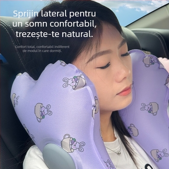 Pernă de cap auto pentru copii - pernă pneumatică portabilă, material TPU, potrivită pentru toate anotimpurile, stil drăguț, potrivire universală