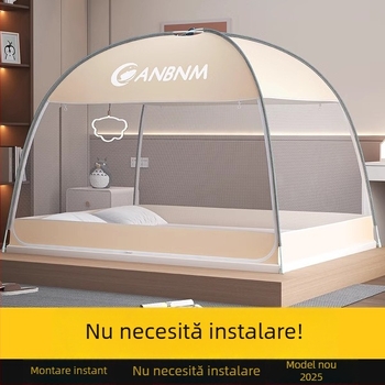 Plasă de țânțari pentru pat, stil mongol yurta, fără montaj, pliabilă, cu ușă dublă, din fibră de sticlă