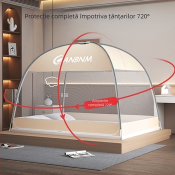 Plasă de țânțari pentru pat, stil mongol yurta, fără montaj, pliabilă, cu ușă dublă, din fibră de sticlă