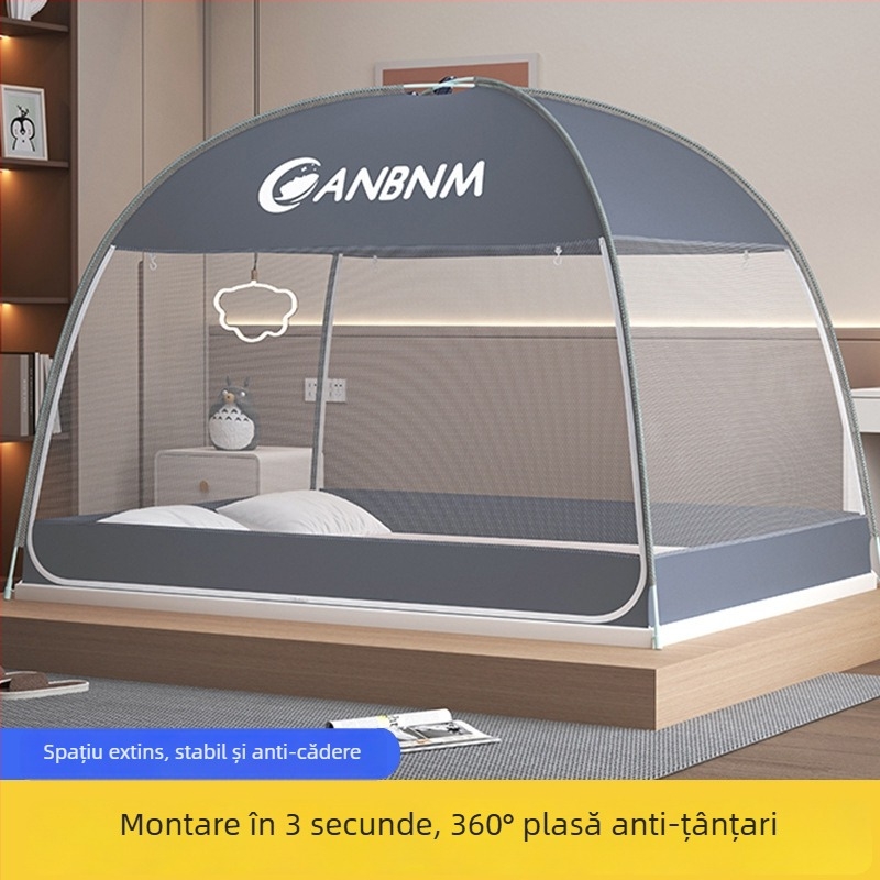 Plasă de țânțari pentru pat, stil mongol yurta, fără montaj, pliabilă, cu ușă dublă, din fibră de sticlă