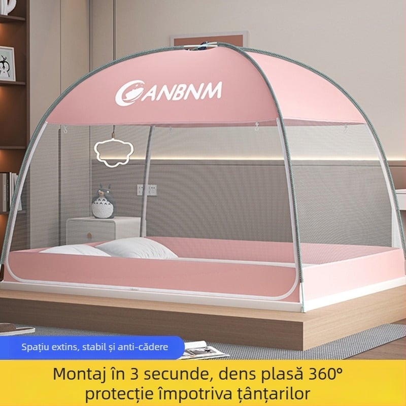 Plasă de țânțari pentru pat, stil mongol yurta, fără montaj, pliabilă, cu ușă dublă, din fibră de sticlă