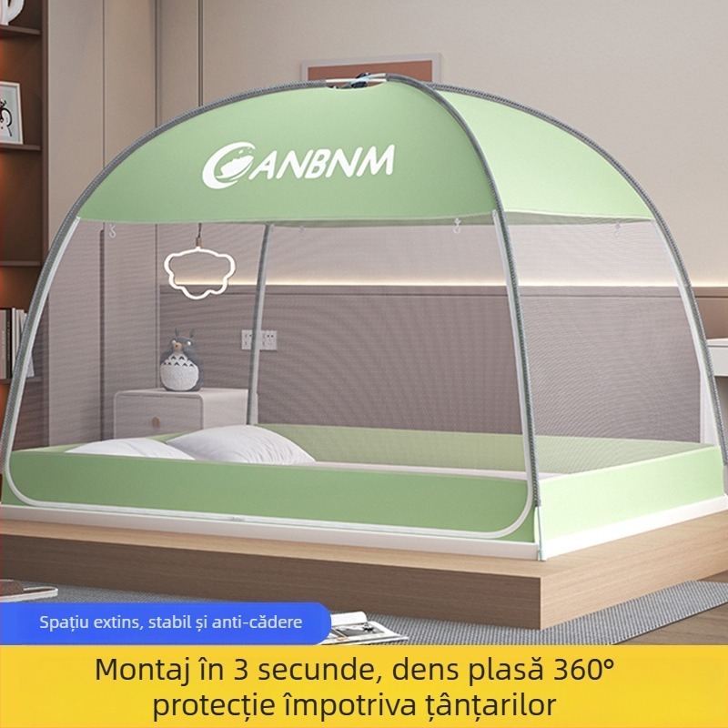 Plasă de țânțari pentru pat, stil mongol yurta, fără montaj, pliabilă, cu ușă dublă, din fibră de sticlă