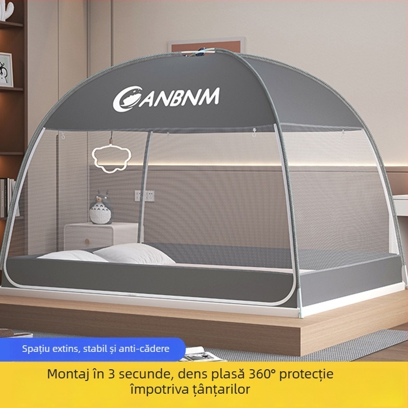 Plasă de țânțari pentru pat, stil mongol yurta, fără montaj, pliabilă, cu ușă dublă, din fibră de sticlă