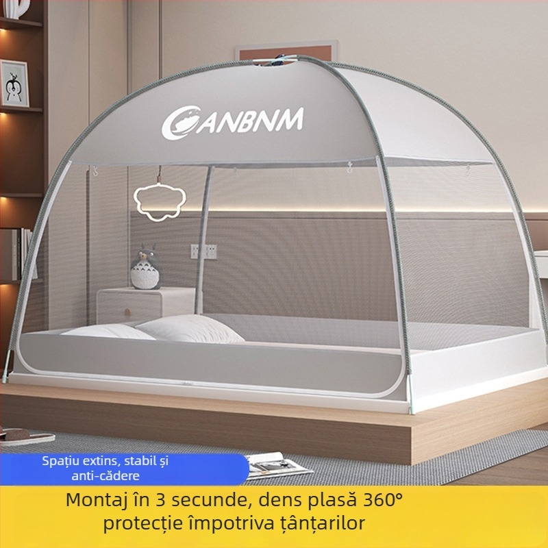 Plasă de țânțari pentru pat, stil mongol yurta, fără montaj, pliabilă, cu ușă dublă, din fibră de sticlă