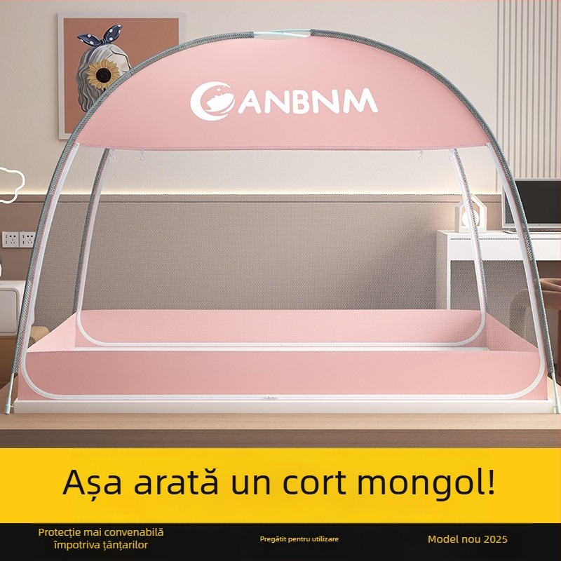 Plasă de țânțari pentru pat, stil mongol yurta, fără montaj, pliabilă, cu ușă dublă, din fibră de sticlă