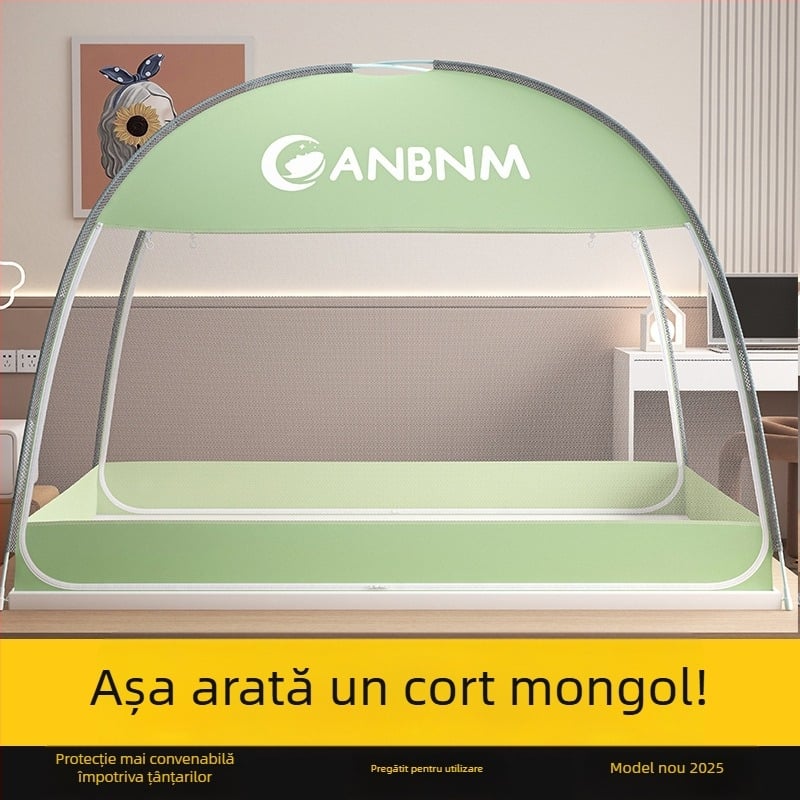 Plasă de țânțari pentru pat, stil mongol yurta, fără montaj, pliabilă, cu ușă dublă, din fibră de sticlă