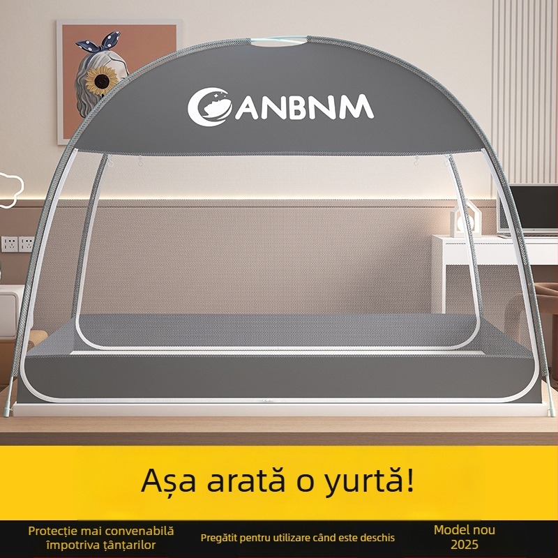 Plasă de țânțari pentru pat, stil mongol yurta, fără montaj, pliabilă, cu ușă dublă, din fibră de sticlă