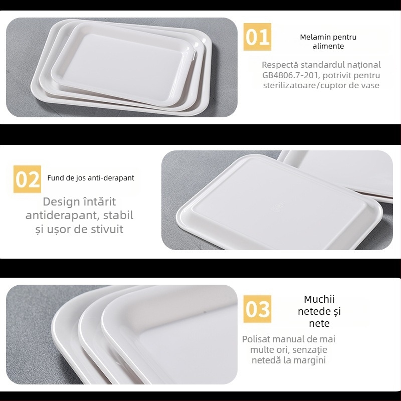 Tavă dreptunghiulară din melamină Belleren, model solid, logo imprimat, personalizare disponibilă