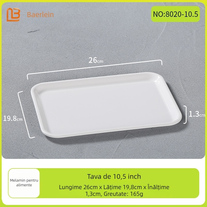 Tavă dreptunghiulară din melamină Belleren, model solid, logo imprimat, personalizare disponibilă