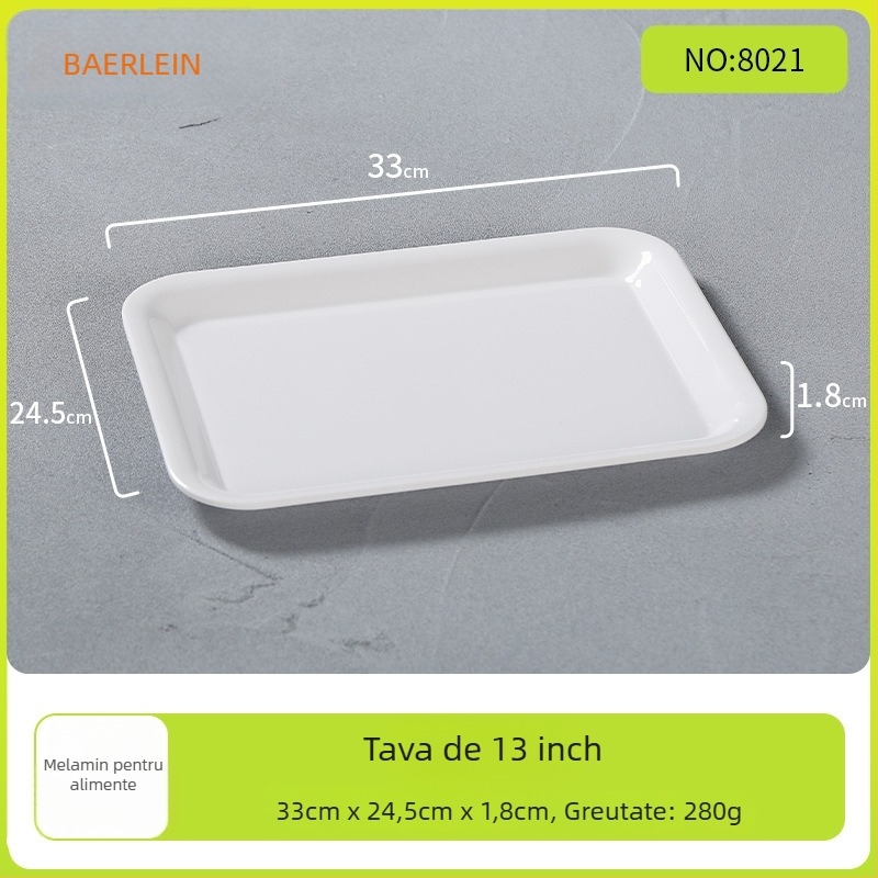 Tavă dreptunghiulară din melamină Belleren, model solid, logo imprimat, personalizare disponibilă