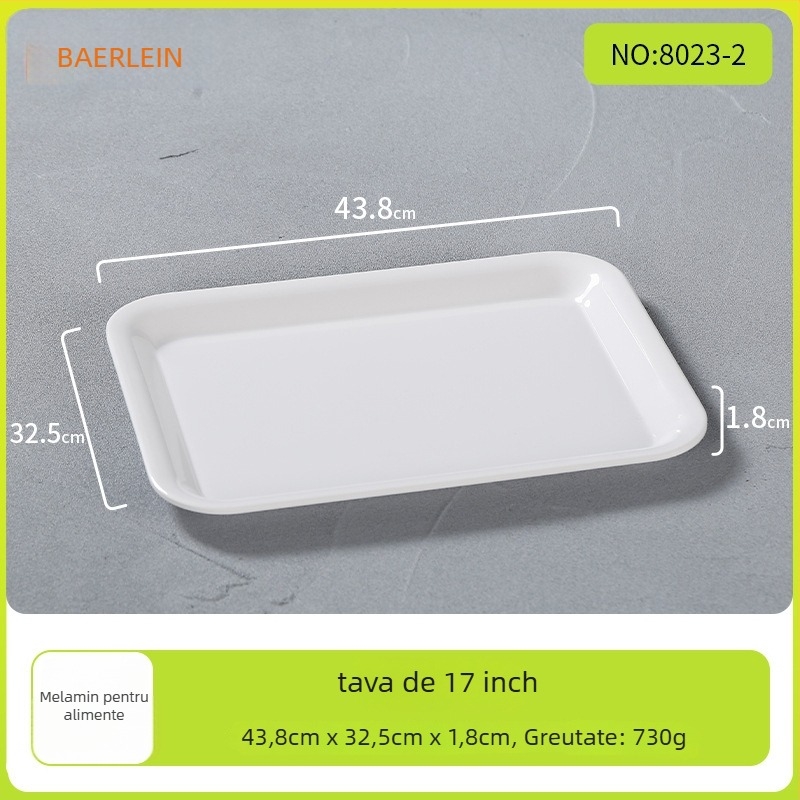 Tavă dreptunghiulară din melamină Belleren, model solid, logo imprimat, personalizare disponibilă