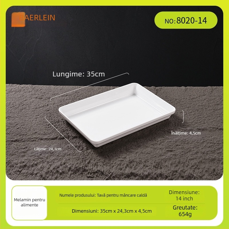 Tavă dreptunghiulară din melamină Belleren, model solid, logo imprimat, personalizare disponibilă