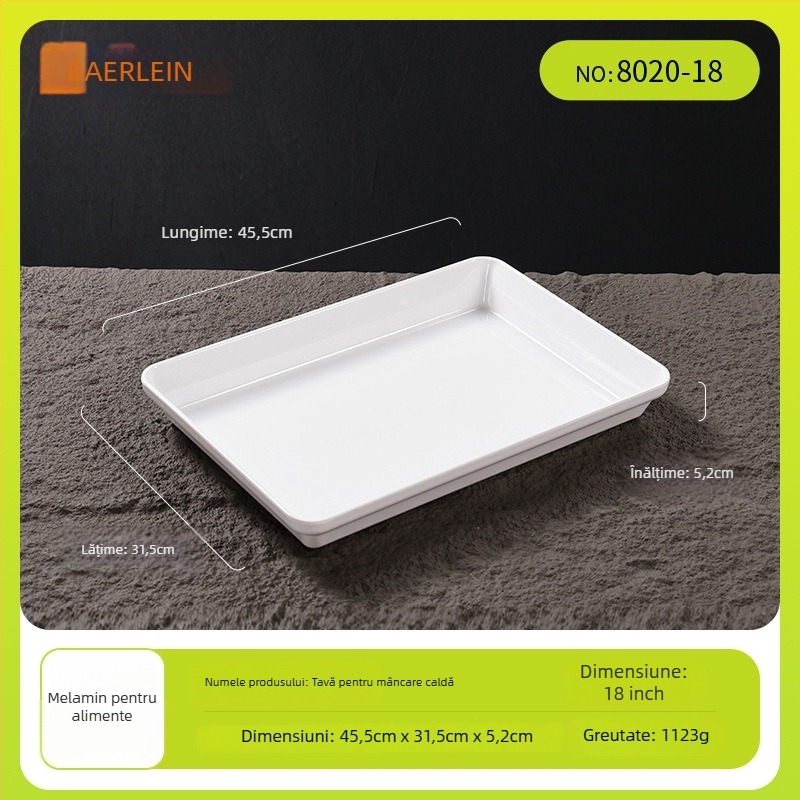 Tavă dreptunghiulară din melamină Belleren, model solid, logo imprimat, personalizare disponibilă