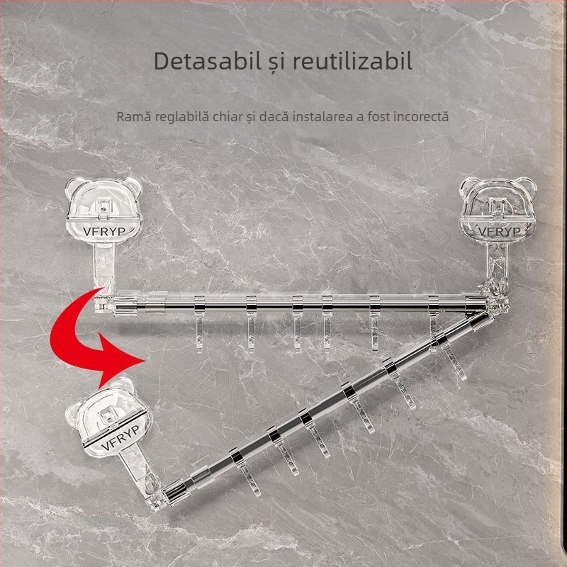 Raft pentru prosoape telescopic cu ventuză pentru baie și bucătărie, montaj fără găuri, materiale: plastic, oțel inoxidabil, ABS