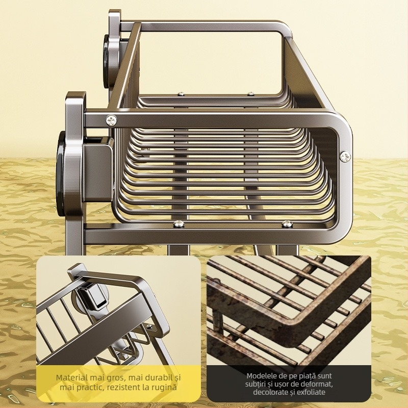 Raft de prosoape fără găuri pentru baie, fixare cu ventuză, aliaj de aluminiu, coș plasă