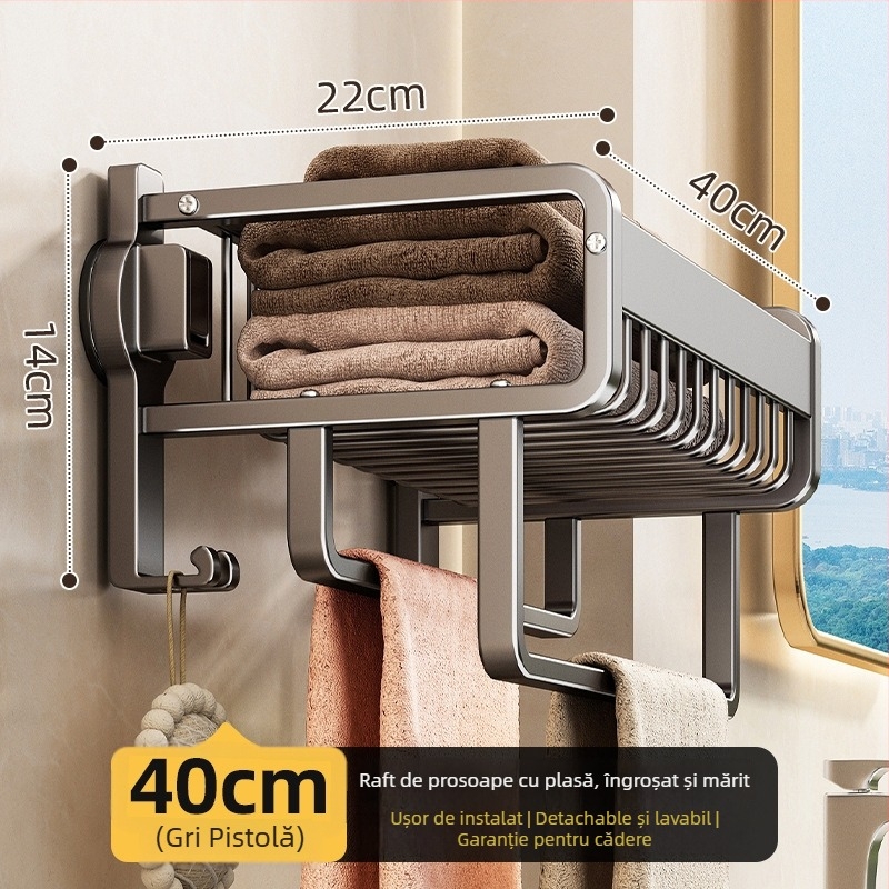 Raft de prosoape fără găuri pentru baie, fixare cu ventuză, aliaj de aluminiu, coș plasă