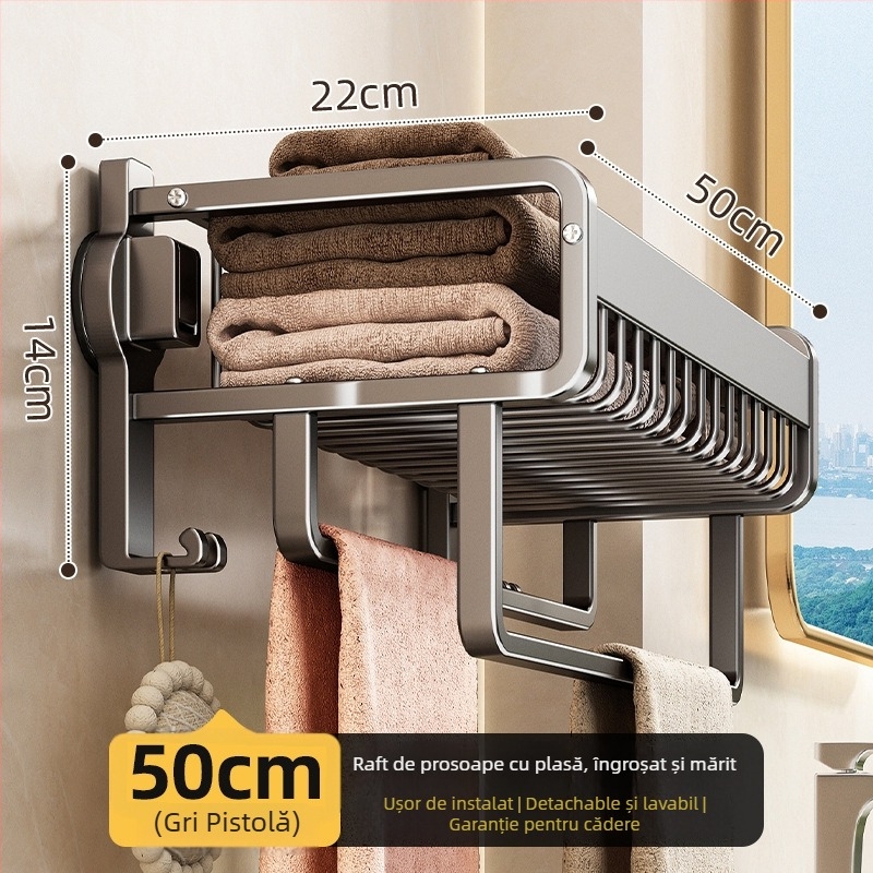 Raft de prosoape fără găuri pentru baie, fixare cu ventuză, aliaj de aluminiu, coș plasă