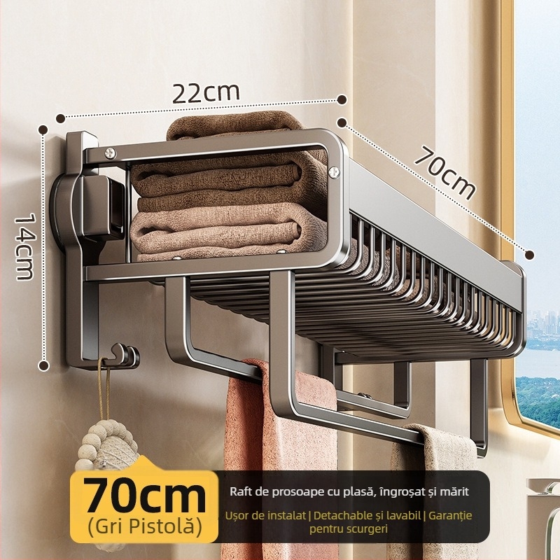Raft de prosoape fără găuri pentru baie, fixare cu ventuză, aliaj de aluminiu, coș plasă
