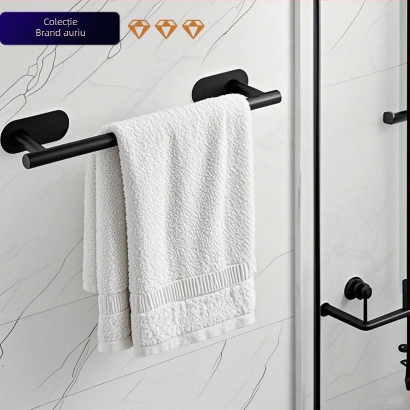 Bară de prosoape din oțel inoxidabil pentru baie, montaj fără găuri, un singur strat, capacitate de încărcare 1–2 kg, finisaj: șlefuit/ vopsit/ placat cu aur