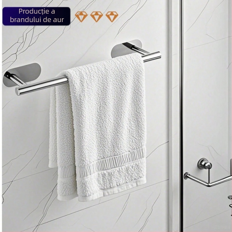 Bară de prosoape din oțel inoxidabil pentru baie, montaj fără găuri, un singur strat, capacitate de încărcare 1–2 kg, finisaj: șlefuit/ vopsit/ placat cu aur