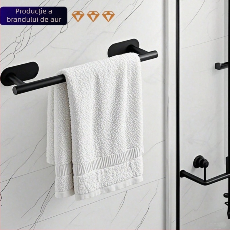 Bară de prosoape din oțel inoxidabil pentru baie, montaj fără găuri, un singur strat, capacitate de încărcare 1–2 kg, finisaj: șlefuit/ vopsit/ placat cu aur