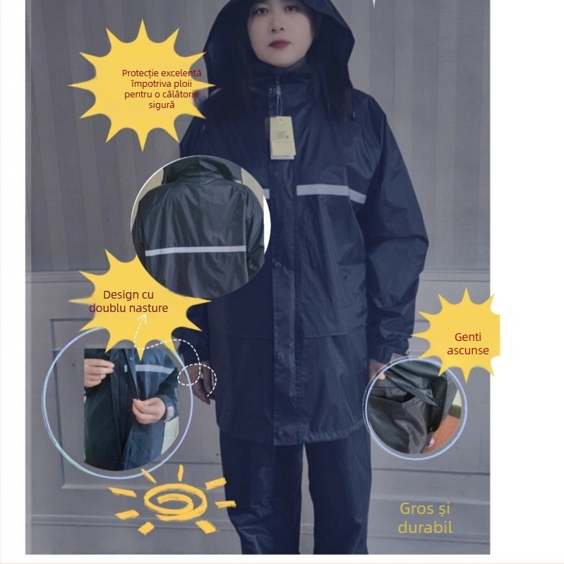 Set impermeabil pentru adulți: costum de ploaie reflector cu pantaloni - dezlipit, gros protecție completă a corpului, țesătură tafta 0,19 mm, strat impermeabil PVC adeziv, potrivit pentru motocicletă/bicicletă electrică