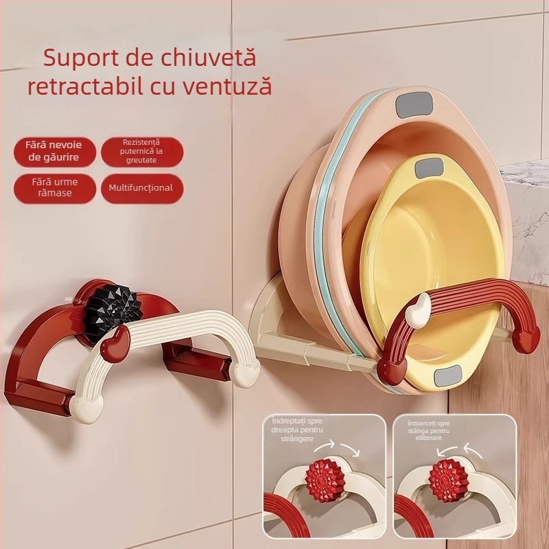 Mingtong Suport telescopic pentru chiuvetă cu ventuză, montat pe perete fără găuri, din plastic, 3 kg încărcare, 1 nivel, stil modern