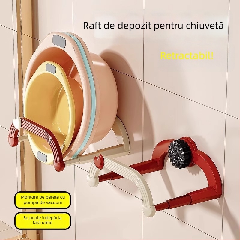 Mingtong Suport telescopic pentru chiuvetă cu ventuză, montat pe perete fără găuri, din plastic, 3 kg încărcare, 1 nivel, stil modern