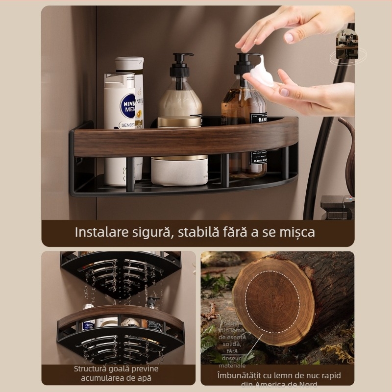 Raft triunghiular de colț pentru baie - din aliaj de aluminiu, un singur nivel, sarcină 1–5 kg, model k5872.