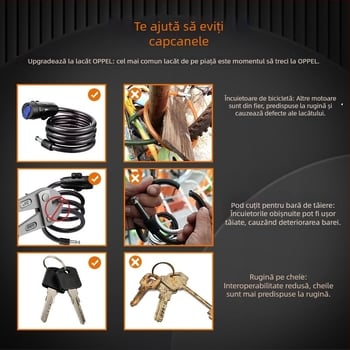 Încuietoare pentru bicicletă cu cablu din oțel, pliabilă, model JTS, marca OPEL, pentru biciclete de drum, 270 g