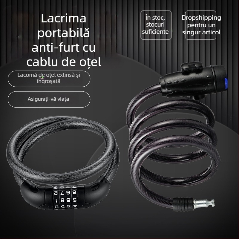 Încuietoare pentru bicicletă cu cablu din oțel, pliabilă, model JTS, marca OPEL, pentru biciclete de drum, 270 g