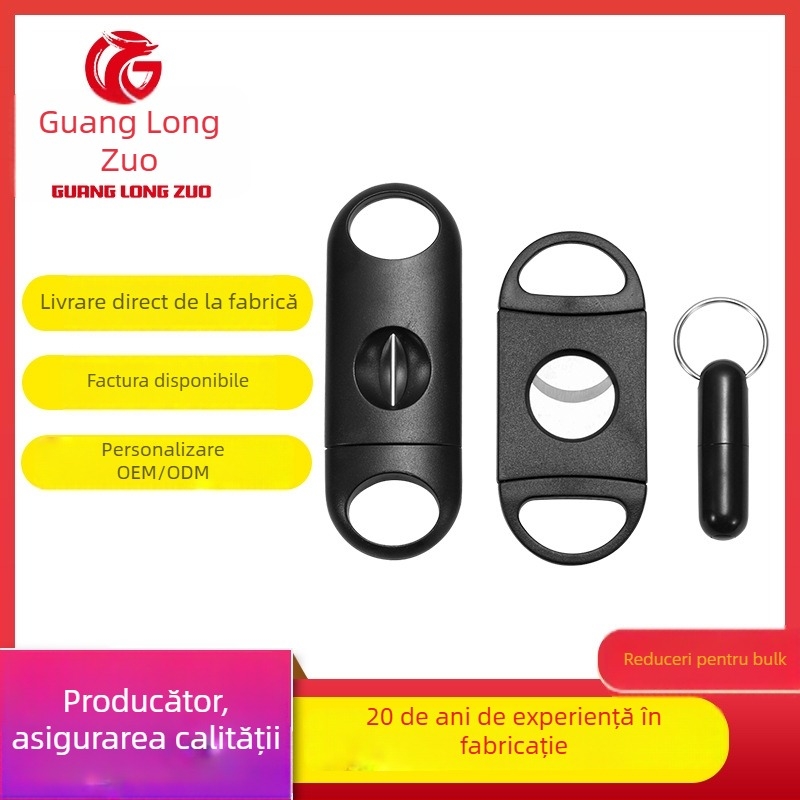 Foarfecă pentru trabucuri, set portabil din trei piese pentru tăiere, cu lame din oțel inoxidabil