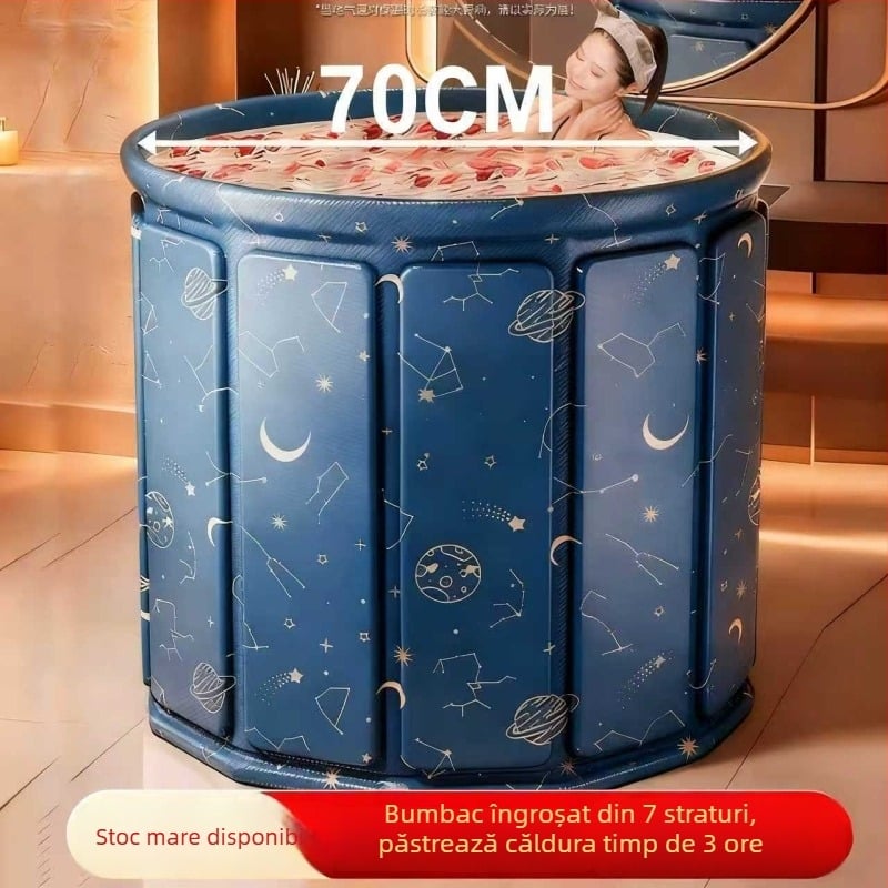 Vas de baie pliabil cu capac — izolat, din țesătură impermeabilă, pentru adulți