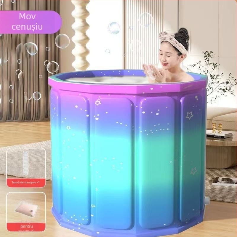 Vas de baie pliabil cu capac — izolat, din țesătură impermeabilă, pentru adulți