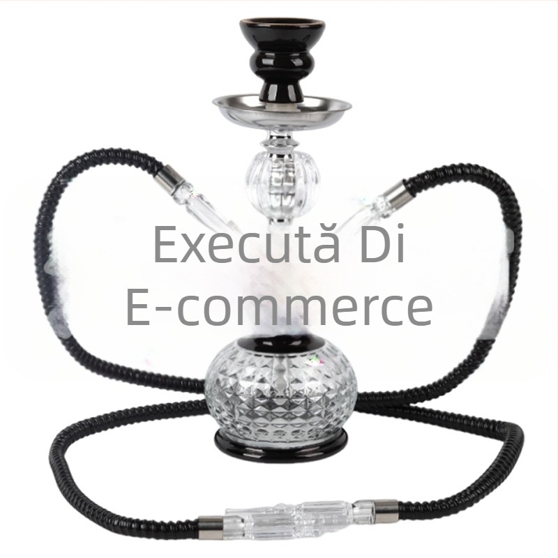 Set narghilea pentru doi, narghilea metalică compactă cu configurație dublă, stil minimalist