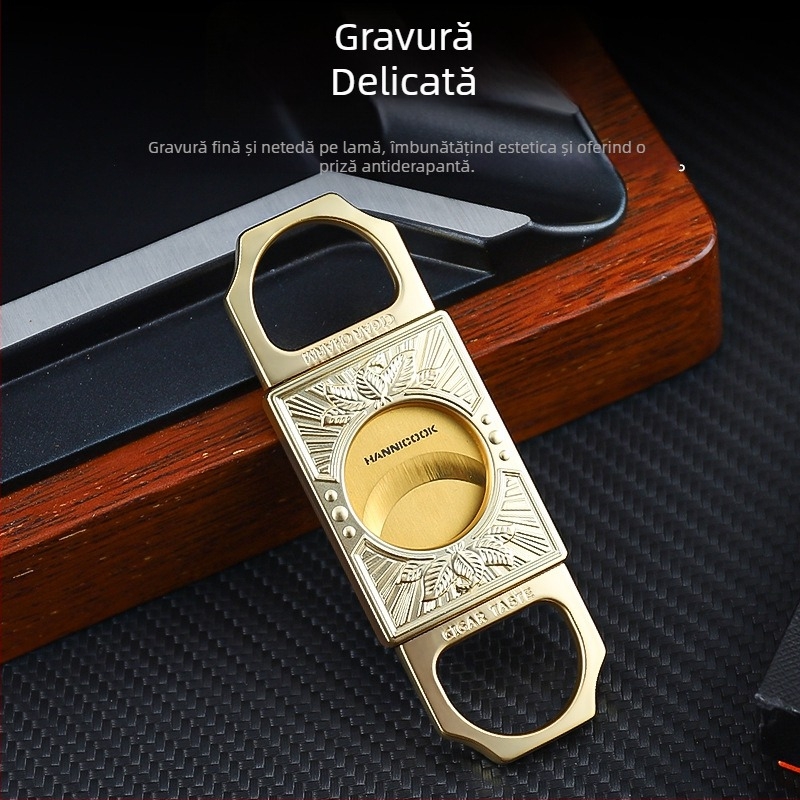 HANNICOOK Foarfece pentru trabucuri - Oțel inoxidabil, Lamă dublă, Suprafață electroplată, Personalizabil