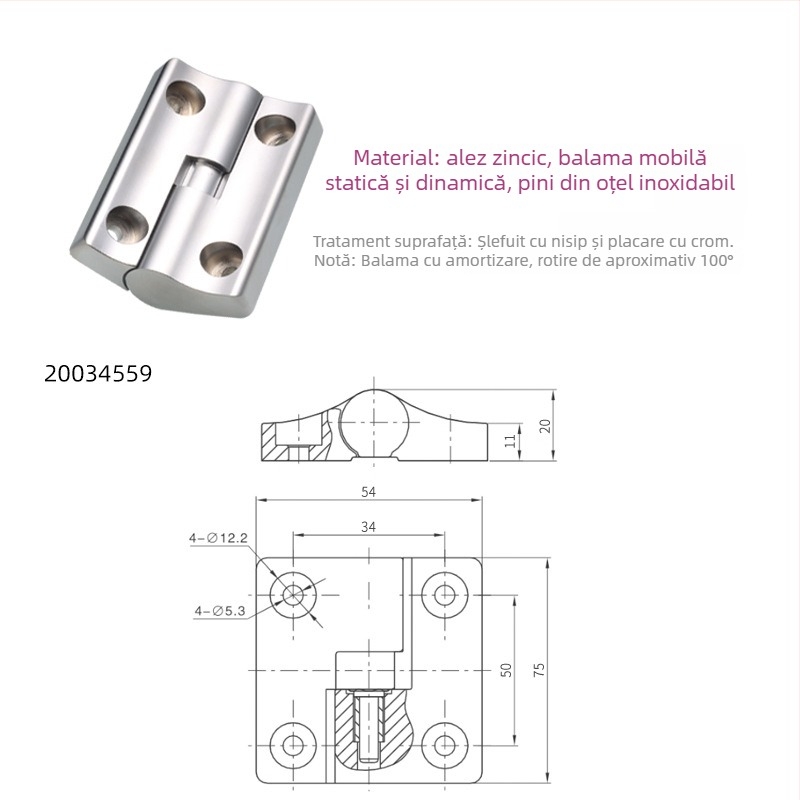 Balama amortizată expusă, din aliaj de zinc, în formă H, electroplacare, brand Essentra/Yihua, stil modern minimalist