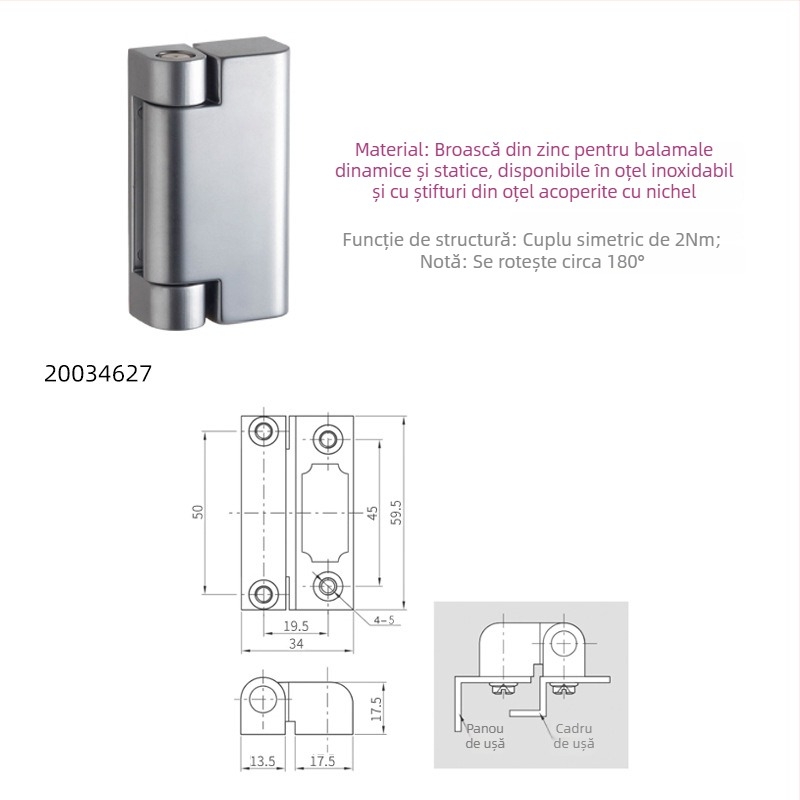 Balama amortizată expusă, din aliaj de zinc, în formă H, electroplacare, brand Essentra/Yihua, stil modern minimalist