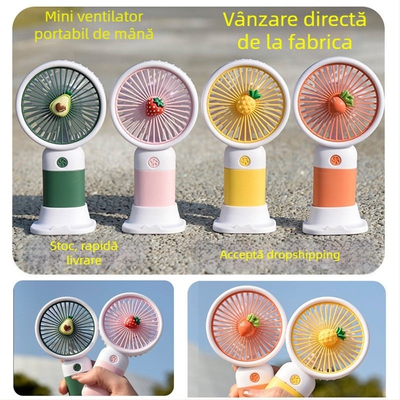 Mini ventilator de birou portabil, stil desen animat, construcție din plastic (Material: Plastic; Stil: Cartoon, Mini; Pentru cămine studențești)