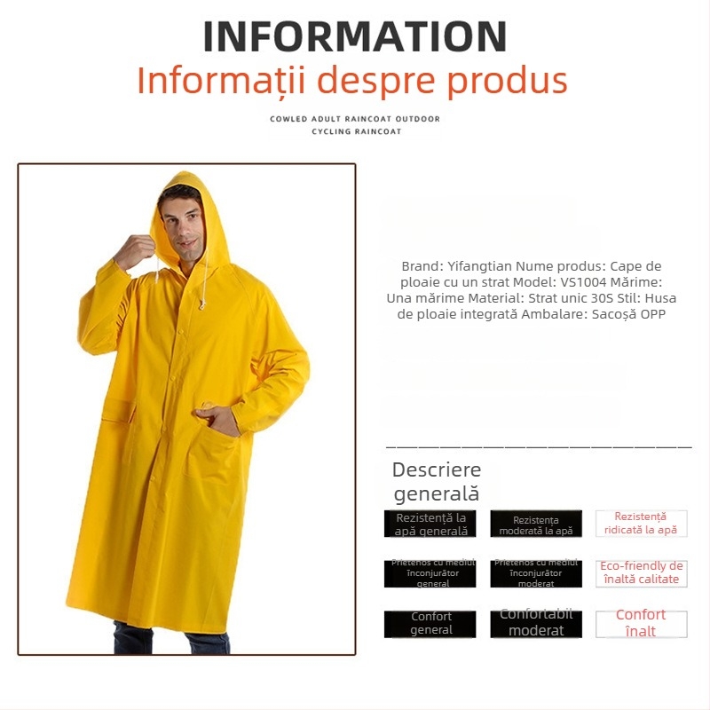 Poncho de ploaie din PVC pentru adulți — croială pentru întreg corp, grosime 0,3 mm, potrivit pentru drumeții și ciclism, personalizare logo