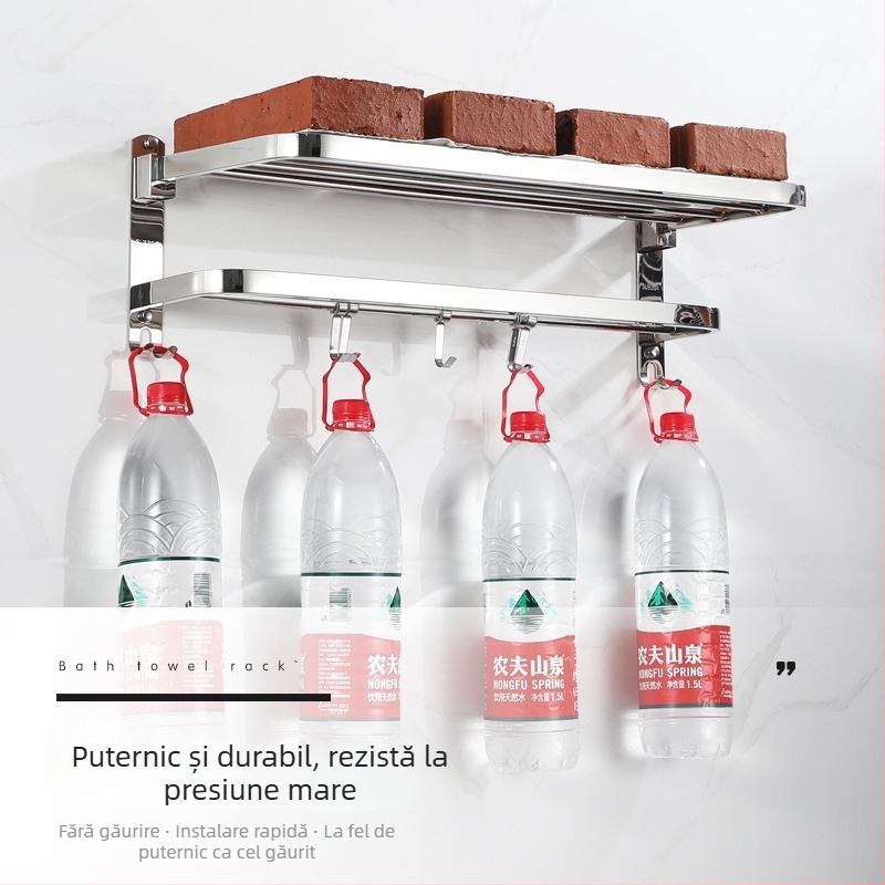 Raft pentru prosoape din oțel inoxidabil, finisaj lustruit, dublu strat, pliabil, sarcină 20–30 kg